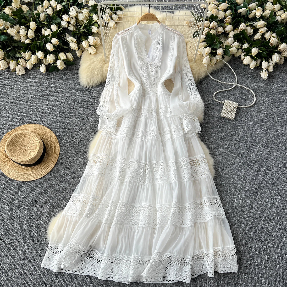French Lace Patchwork A-Line Dress