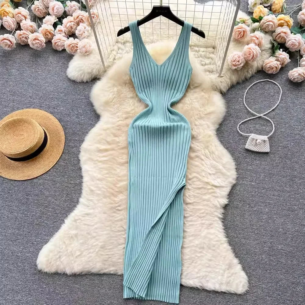 Rib Knit Bodycon Maxi Party Dress
