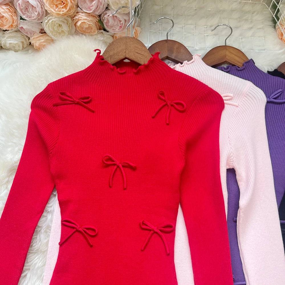 3D Bow Knit Bodycon Mini Dress
