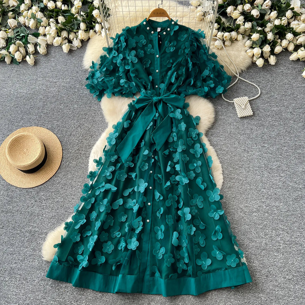 3D Floral Beaded A-Line Maxi Gown