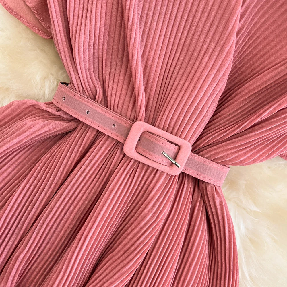 Tiered Chiffon V-Neck A-Line Dress