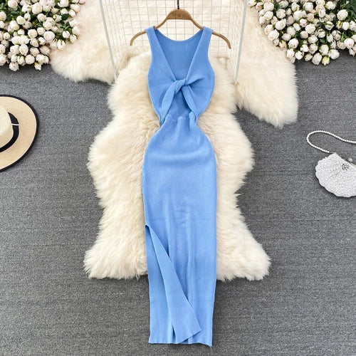 Sleeveless Cutout Split Midi Wrap Dress