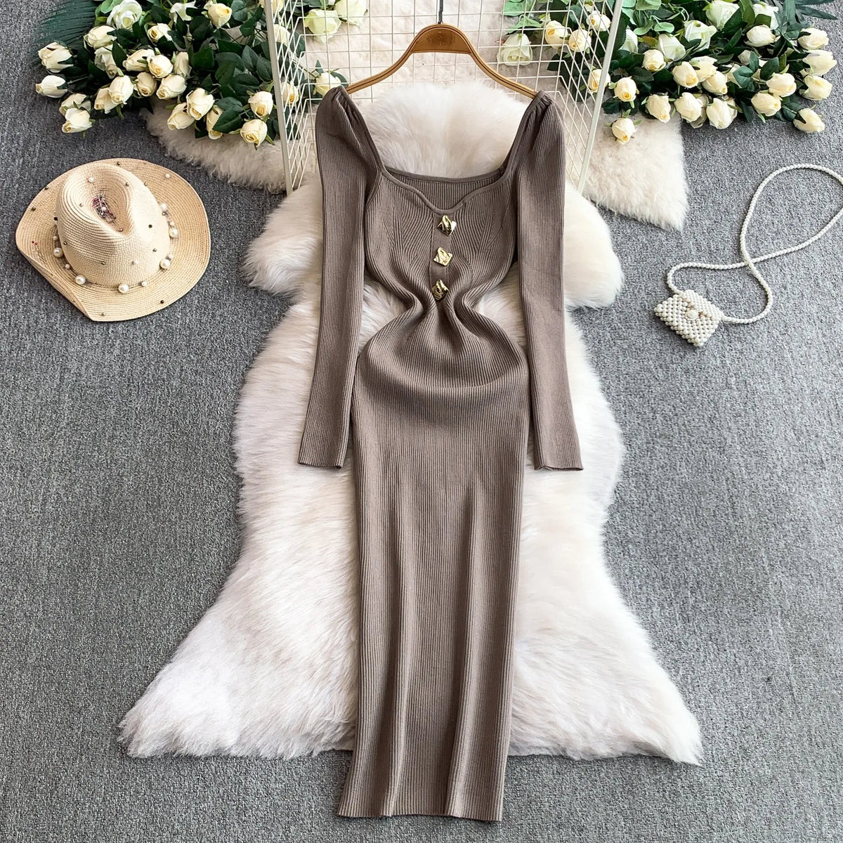 Long Sleeve Knit Bodycon Maxi Dress