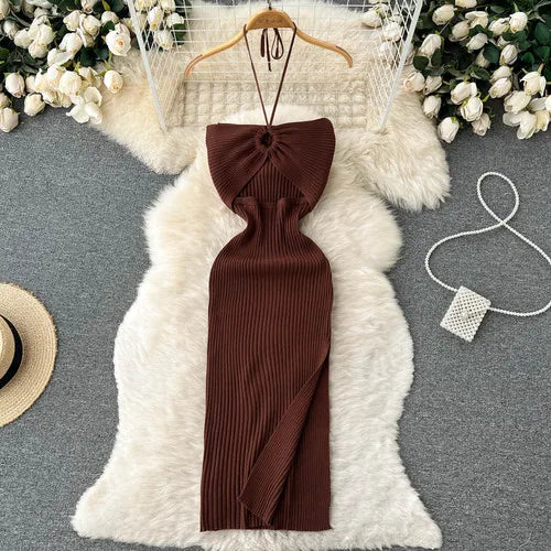 Crochet Halter Cutout Bodycon Dress