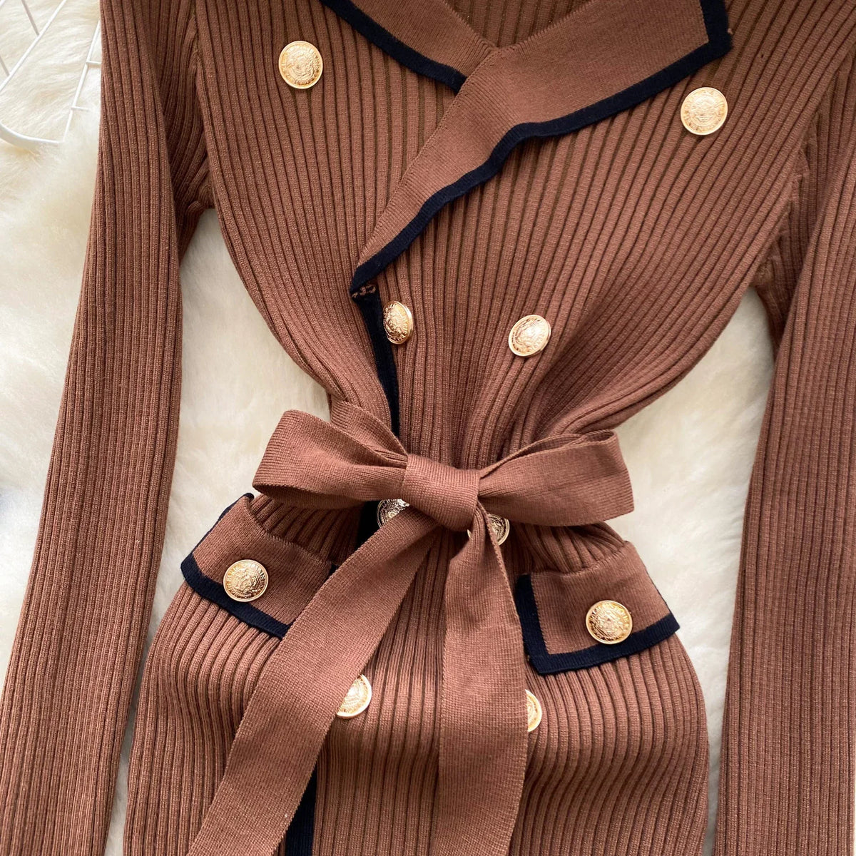 Vintage Collared Buckle Patchwork Dress