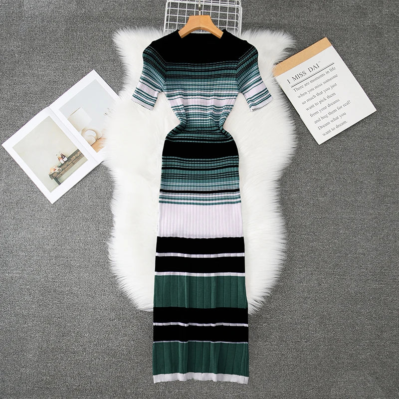 Striped Knit Bodycon Maxi Dress