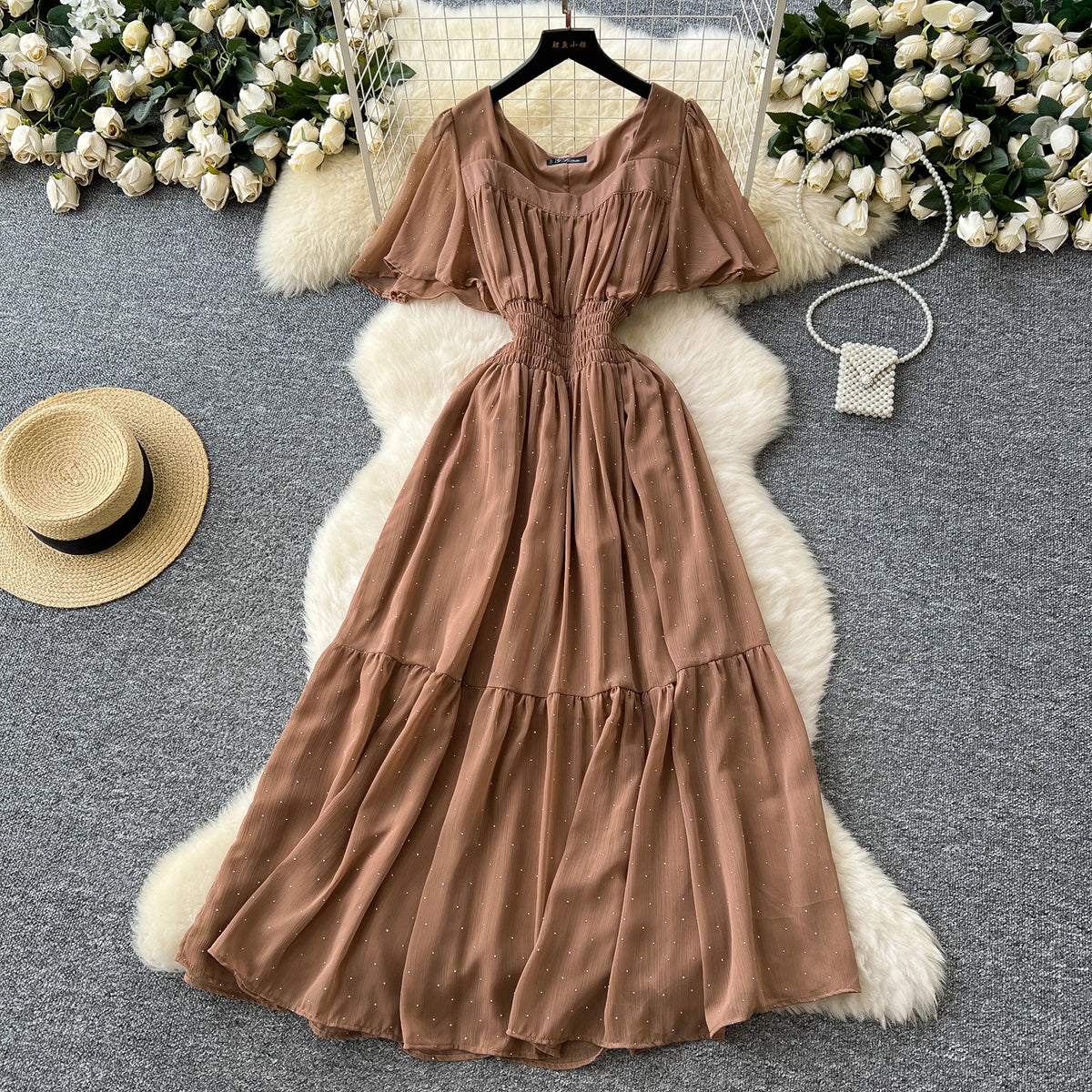 Glitter Chiffon High Waist Party Dress