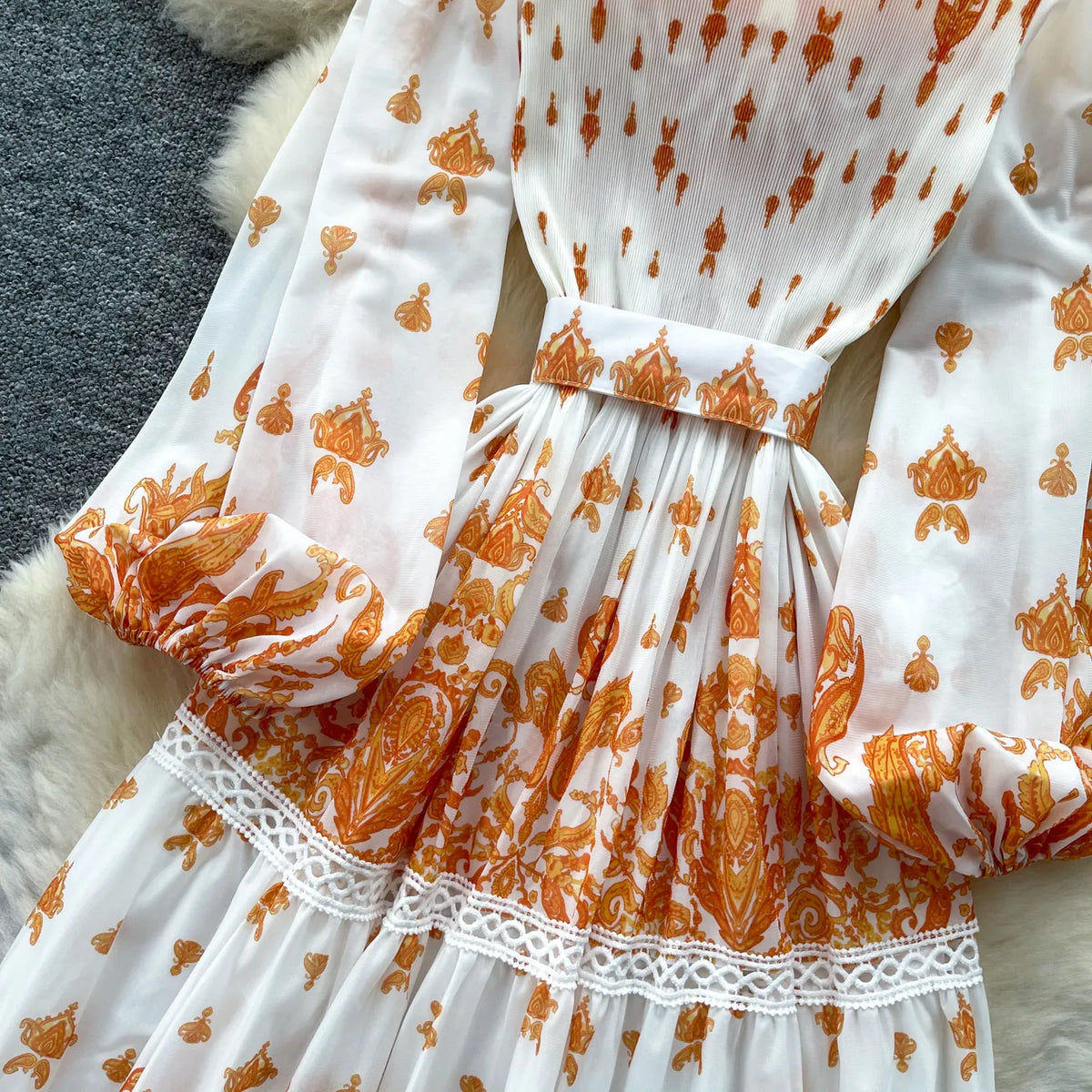 Print Cutout Pleated Swing Maxi Dress
