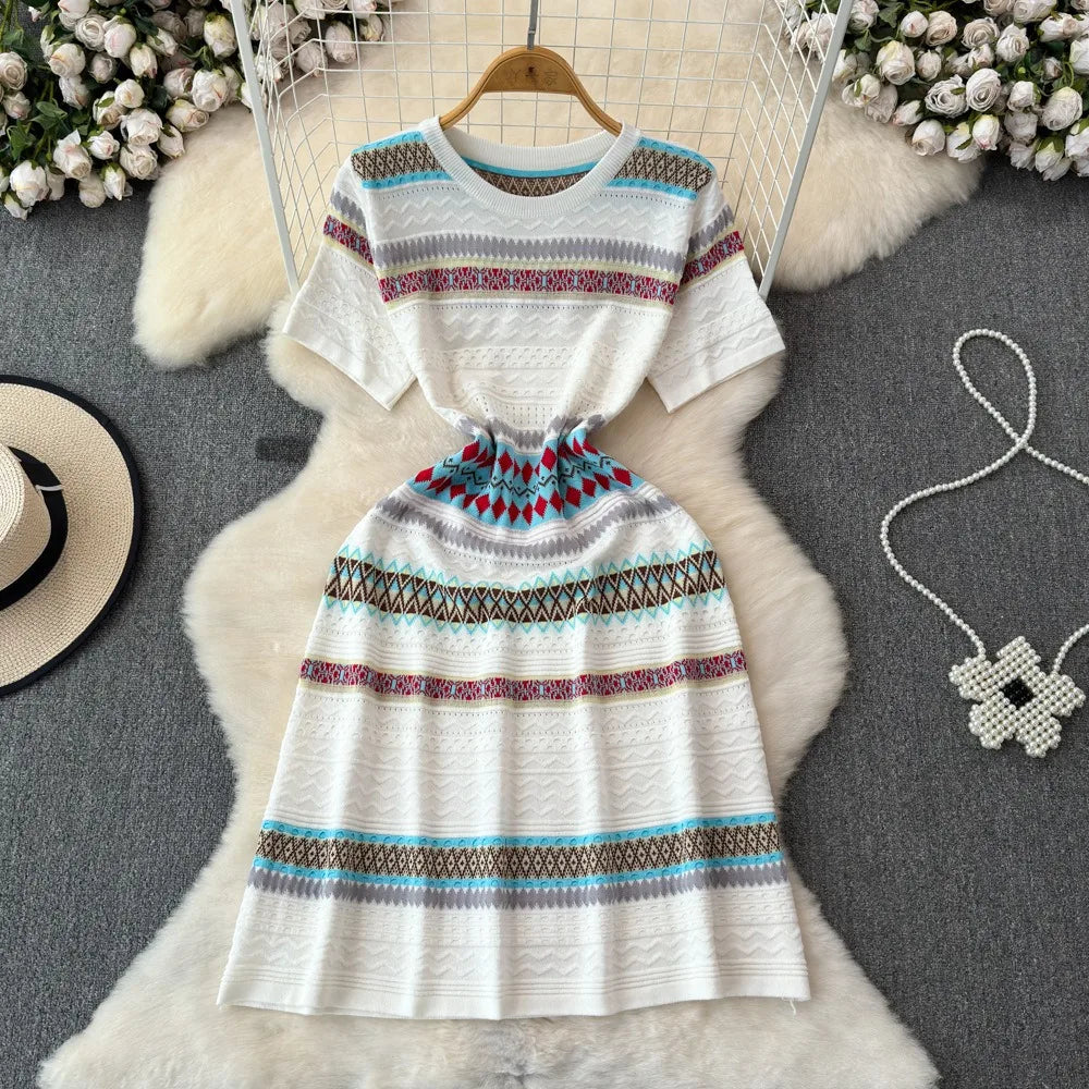 Ethnic Pattern Knit A-Line Dress