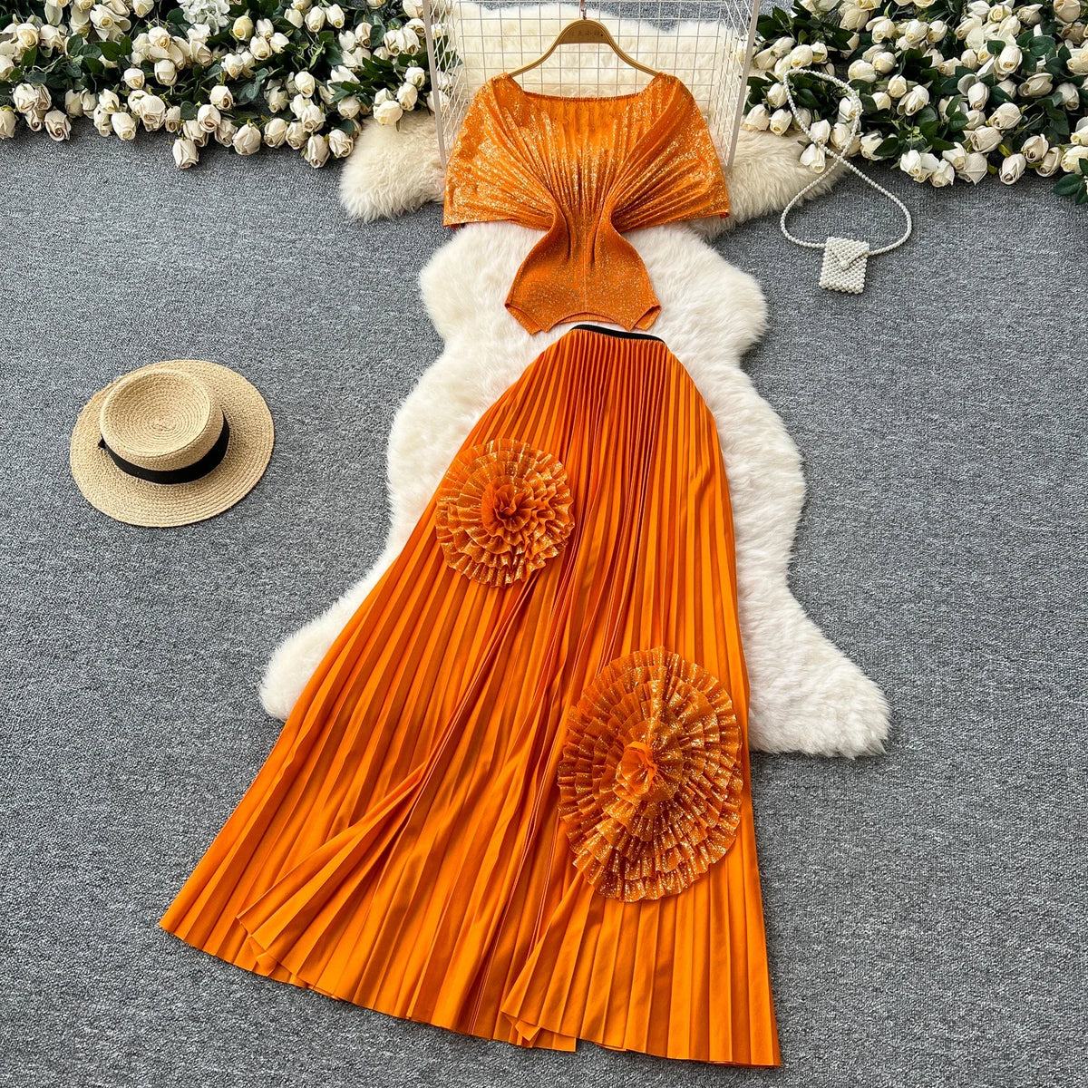Glitter 3D Floral Asymmetric Ruched Dress