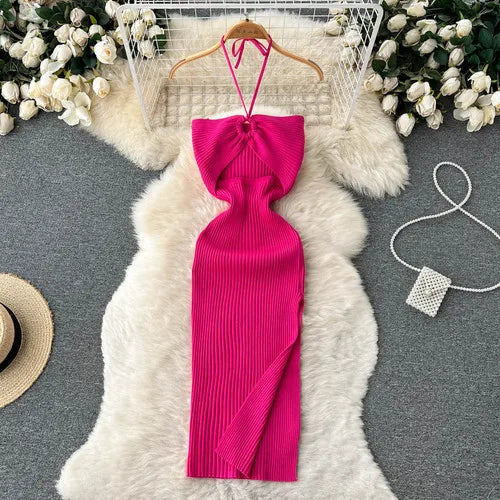Crochet Halter Cutout Bodycon Dress