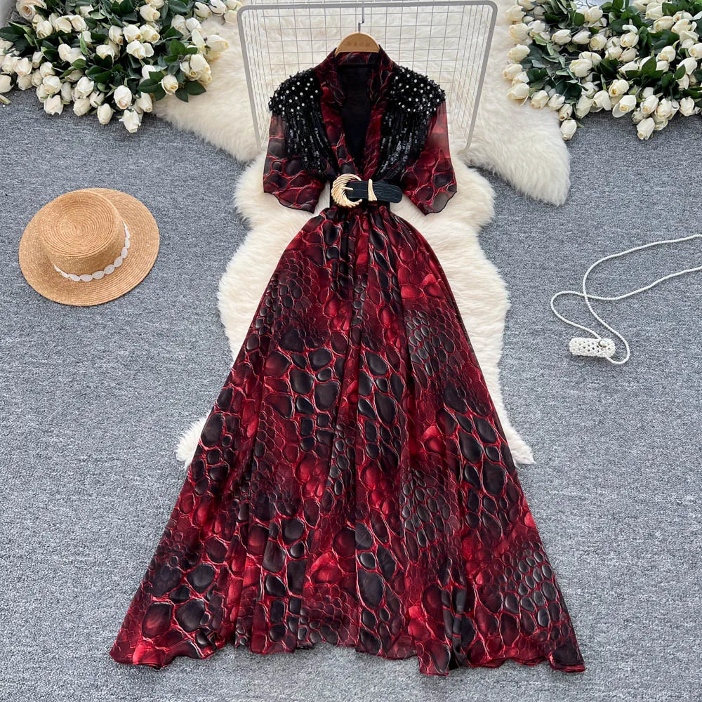 Rhinestone Tassel Ruched Long Dress