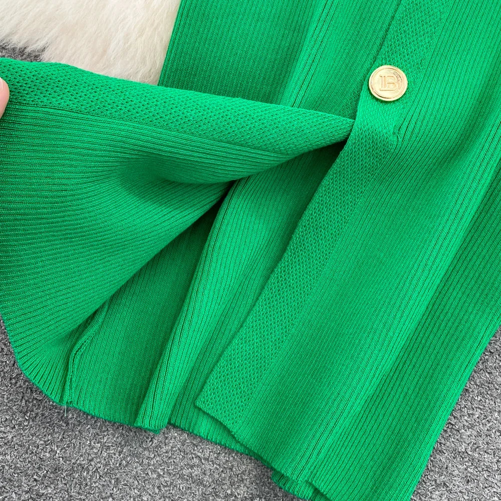 Split V-Neck Knit Bodycon Dress