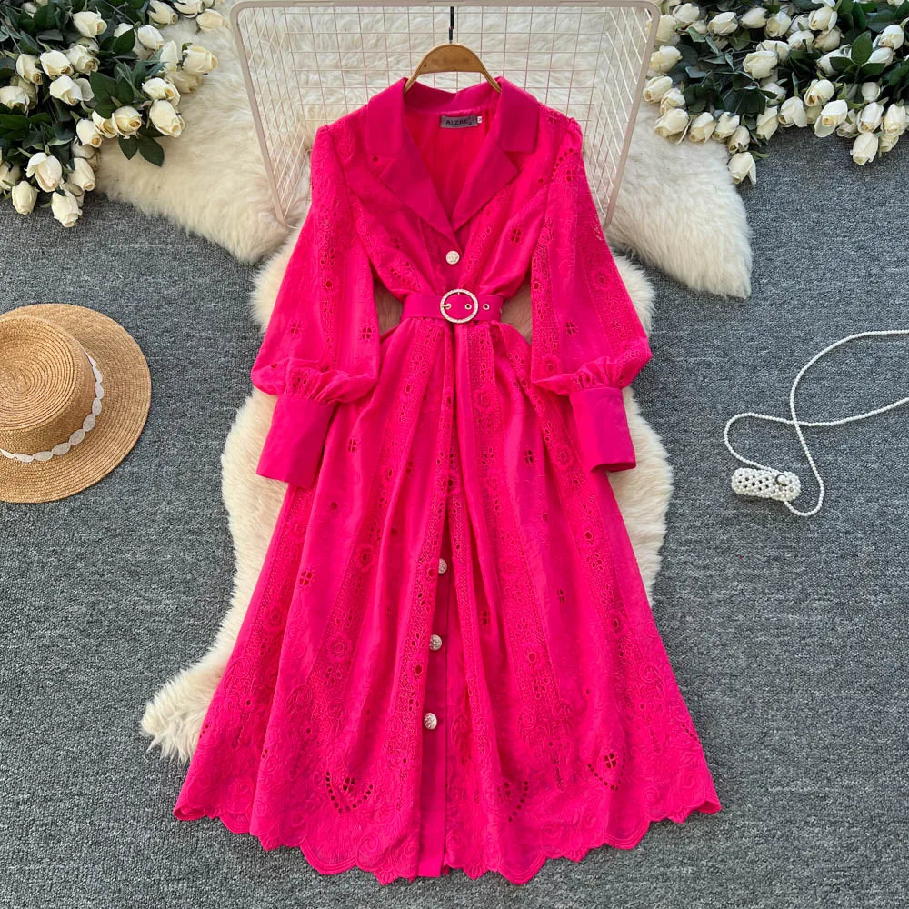 Collared Long Sleeve Maxi Dress