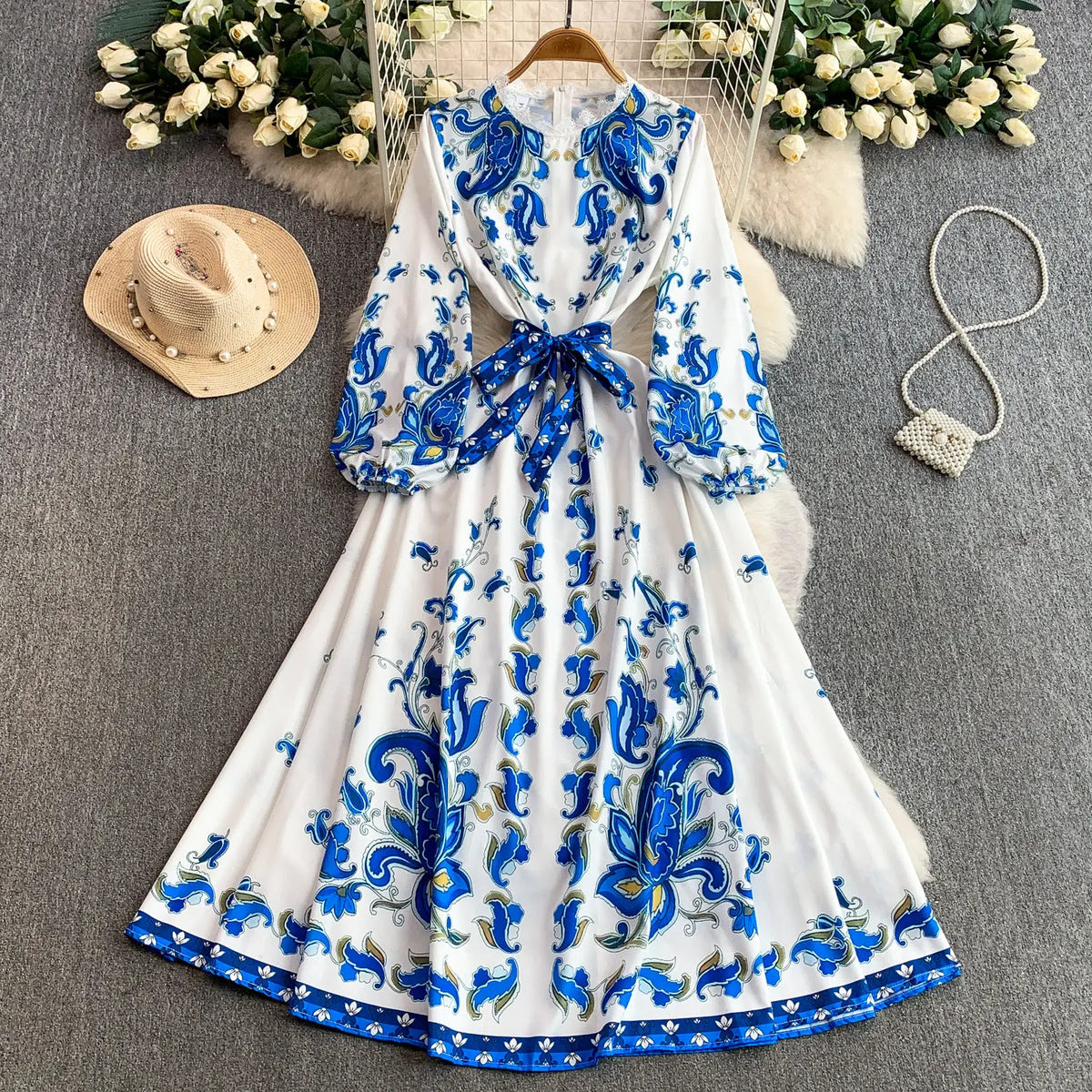 Paneled Print A-Line Party Dress