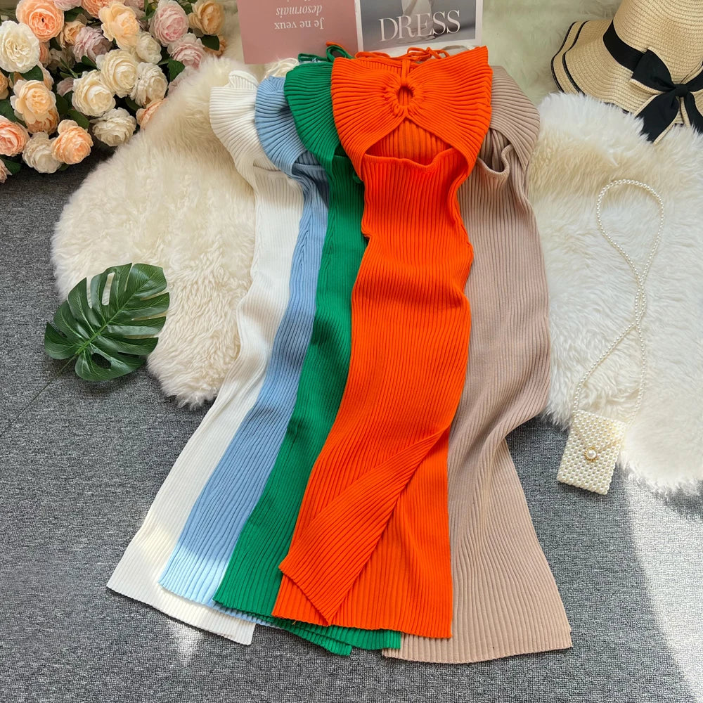 Halter Split Knit Maxi Beach Dress