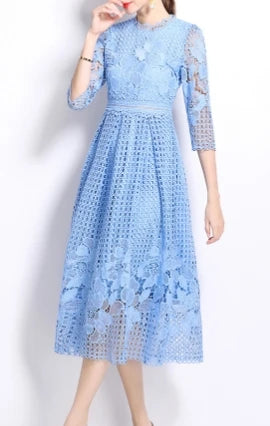 Crochet Floral Hollow Out Half Sleeve Dress