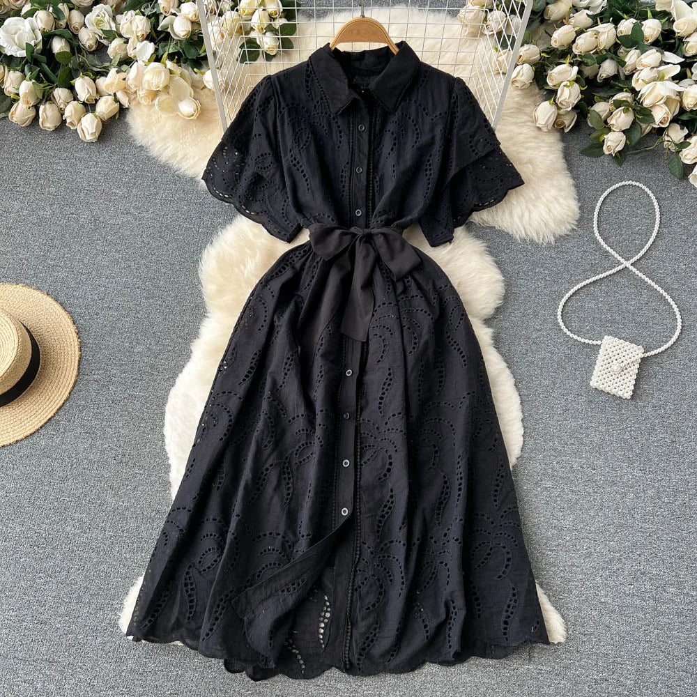 Collared Cutout Puff Sleeve Bodycon Dress