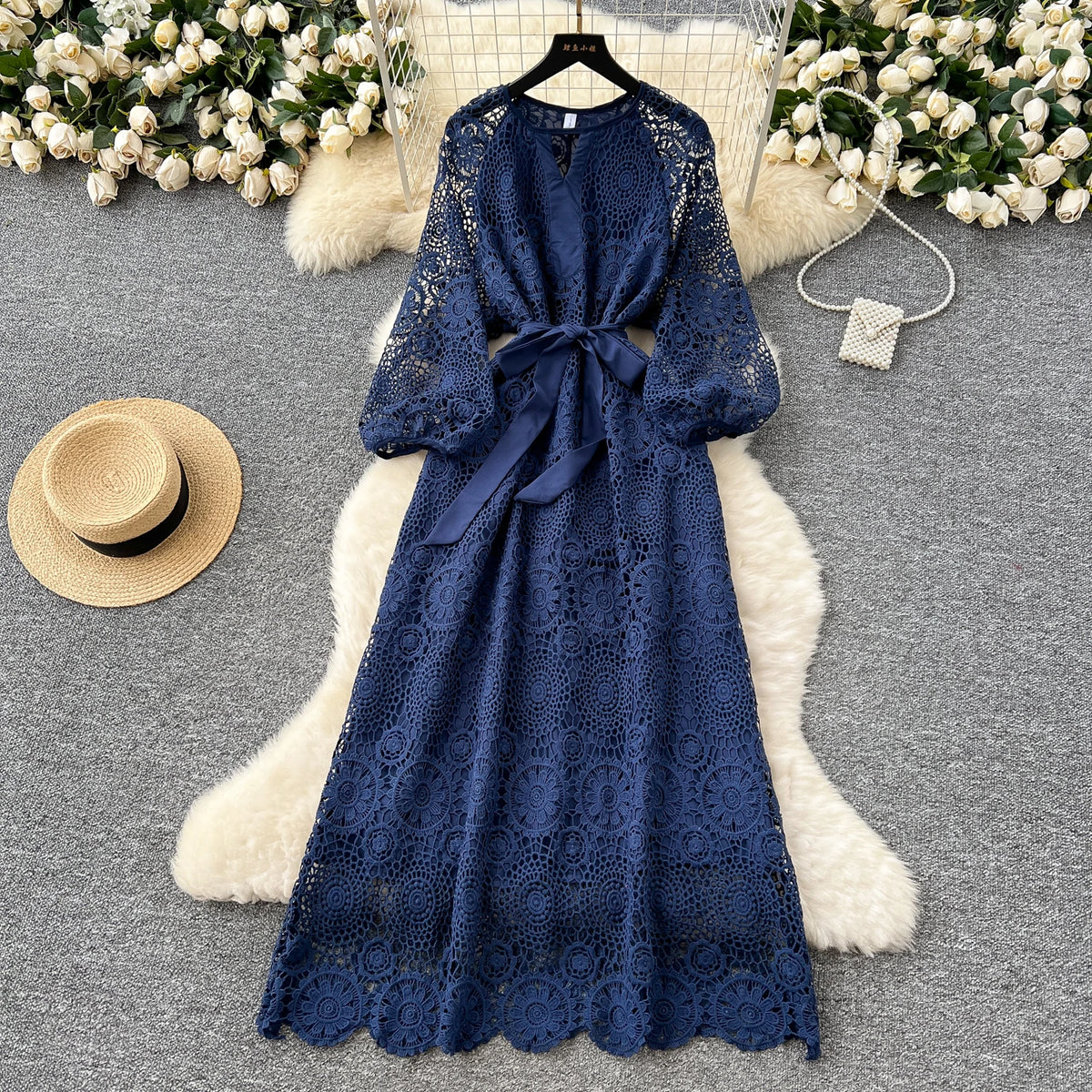 Crochet Embroidered Lace Maxi Dress