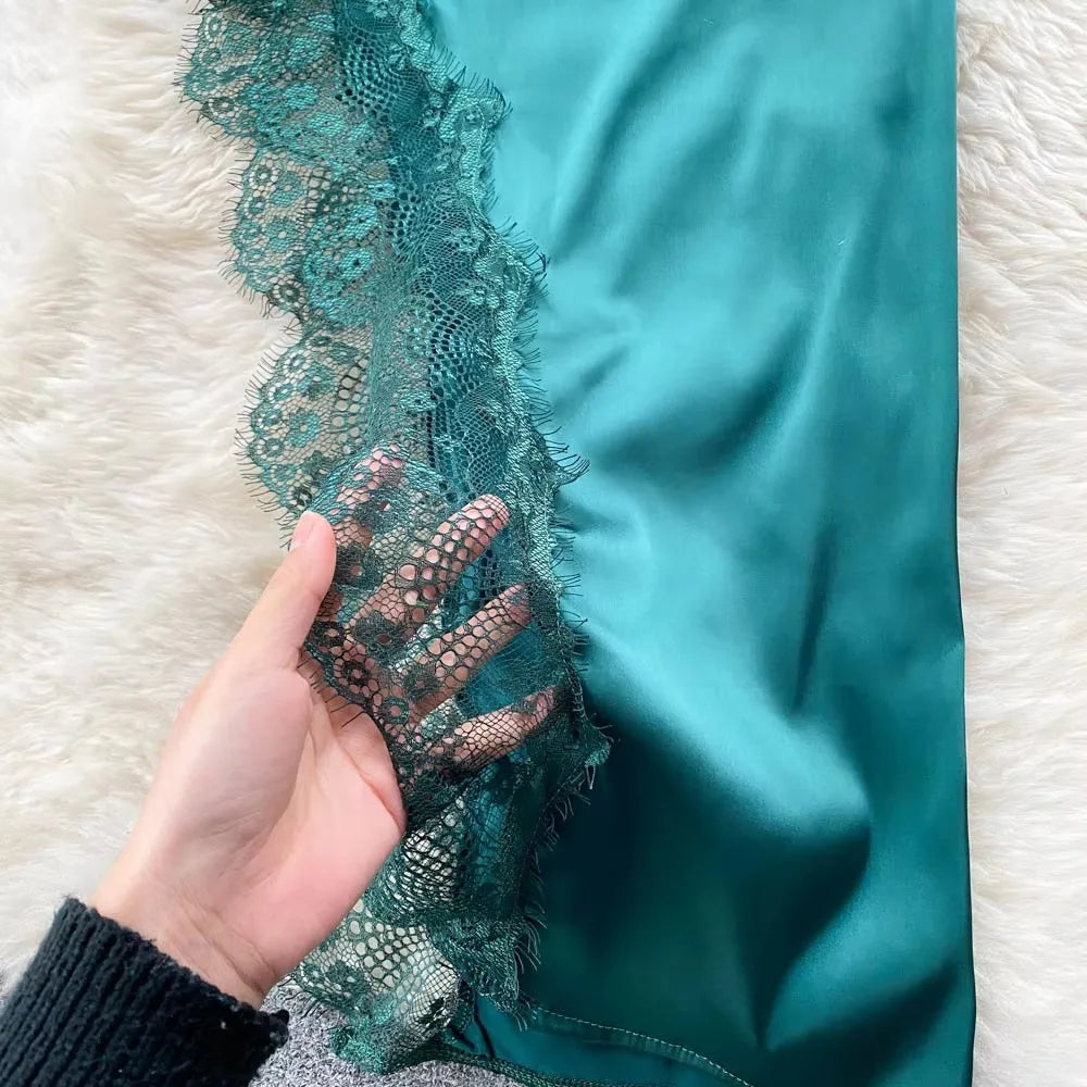 Satin Lace Asymmetric Slip Dress