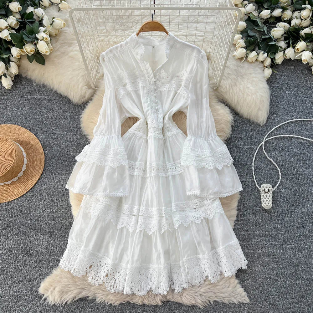 Lace Flare Sleeve Evening Party Dress