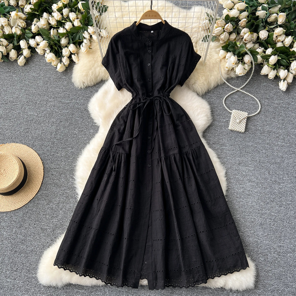 Shirred Cutout Short Sleeve Dress