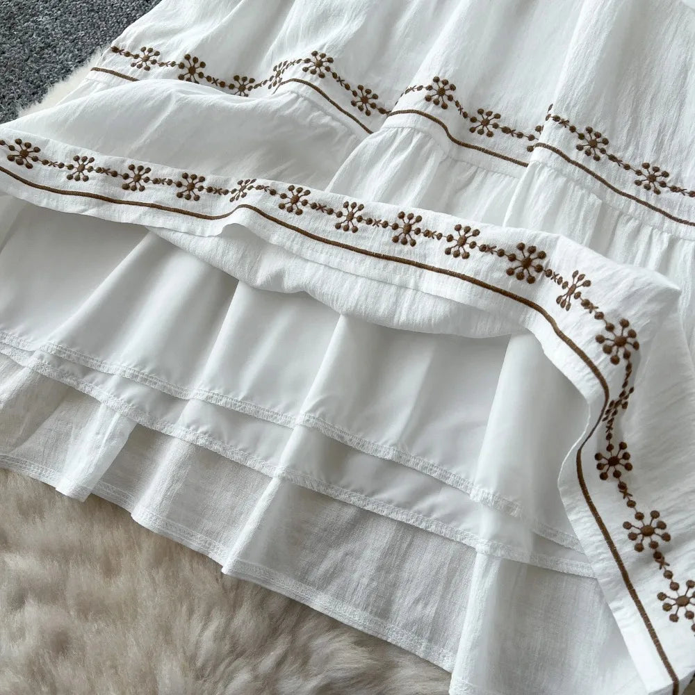 Embroidered Tassel V-Neck Dress