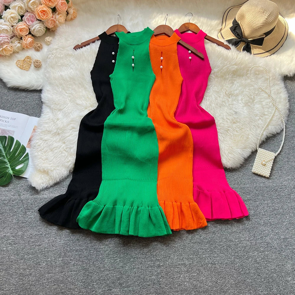Ruffled Knit Bodycon Party Dress