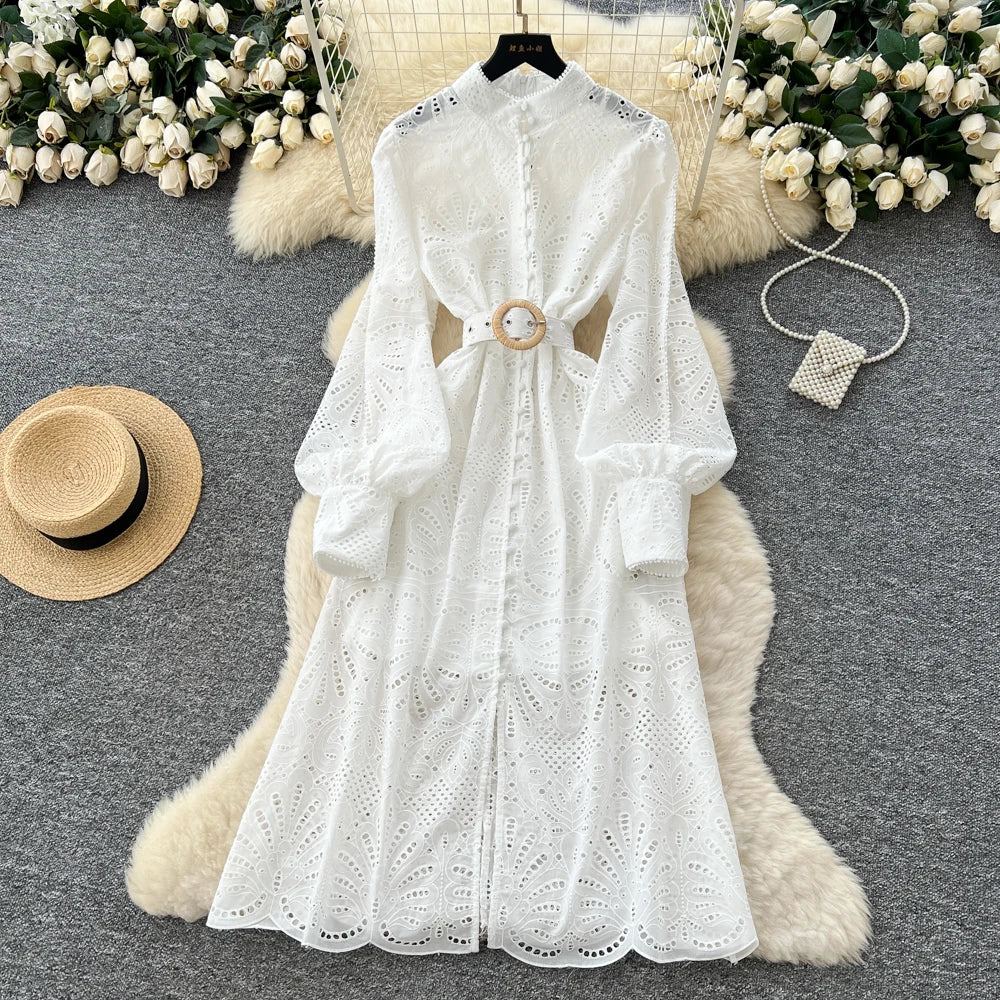 Embroidered Long Sleeve Evening Party Dress