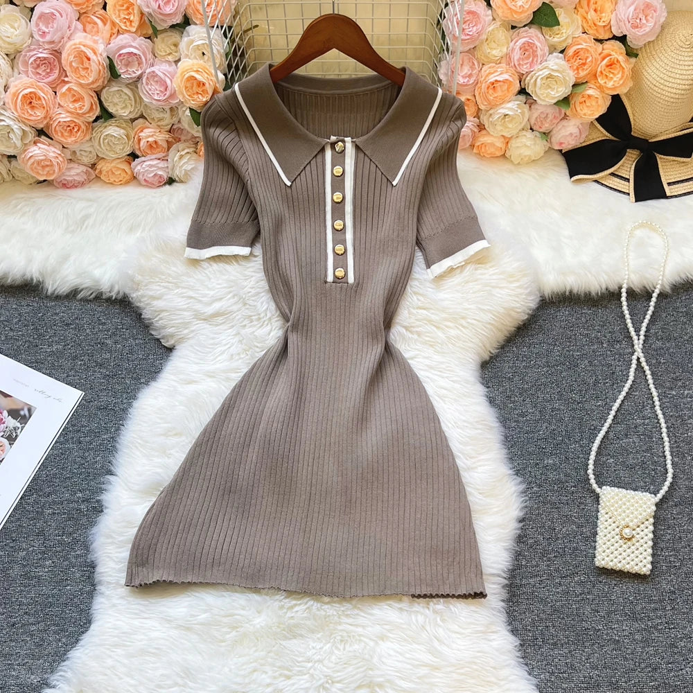 Collared Rib Knit Mini Dress