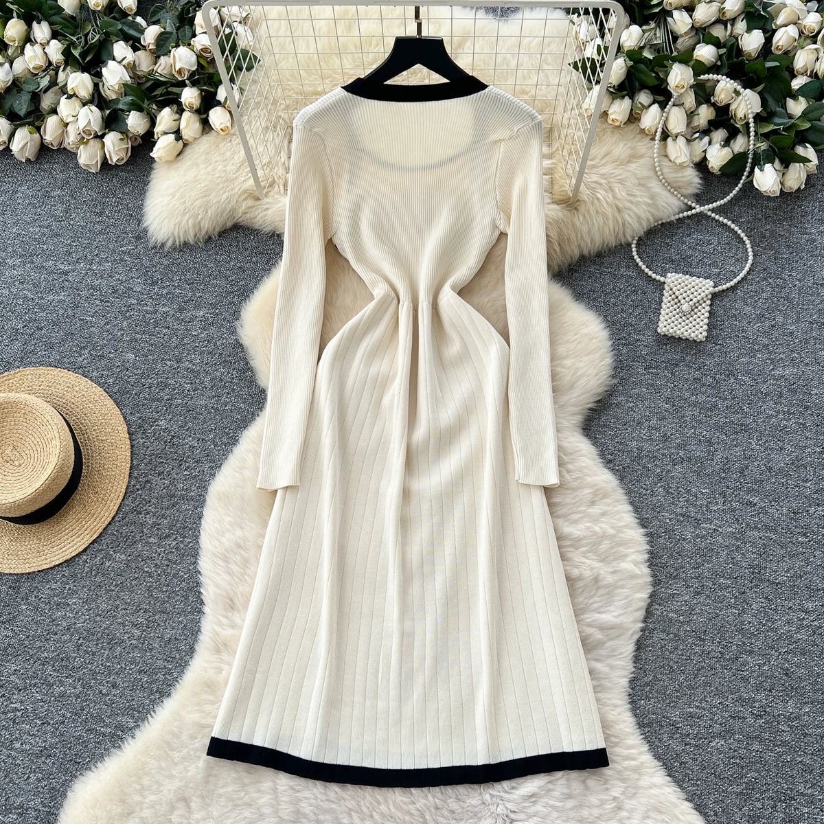 Loose Knit Long Sleeve A-Line Dress