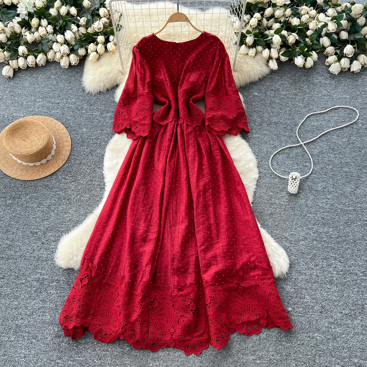 Rhinestone Paneled Boho Maxi Sundress