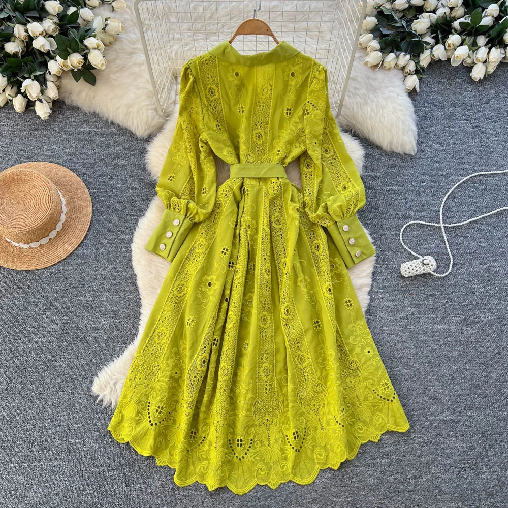 Collared Long Sleeve Maxi Dress