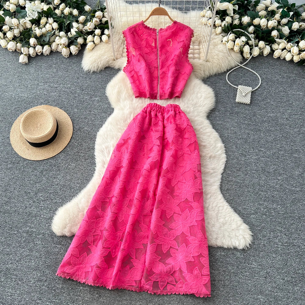 Sleeveless Hollow Out Two-Piece Set