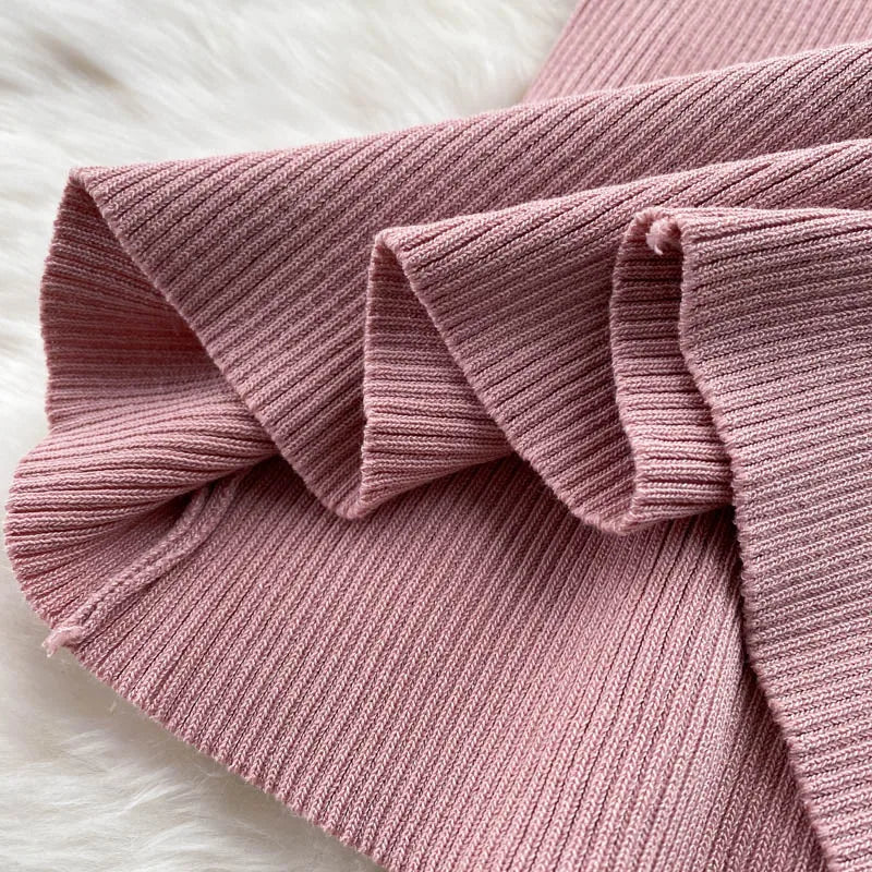 Puff Sleeve Button Knit Bodycon Dress