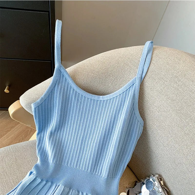 Pleated Spaghetti Strap Knit Dress