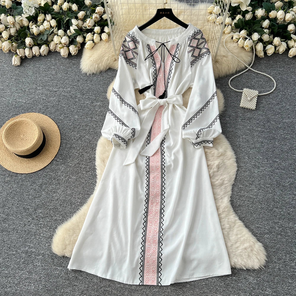 Vintage Print Long Sleeve Fairy Dress