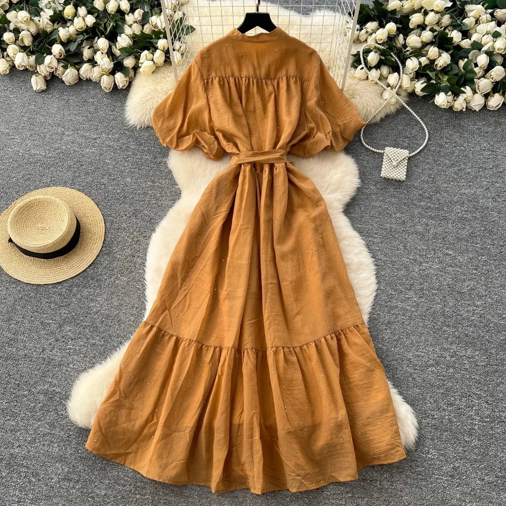 Glitter Ruffle Button Front Dress