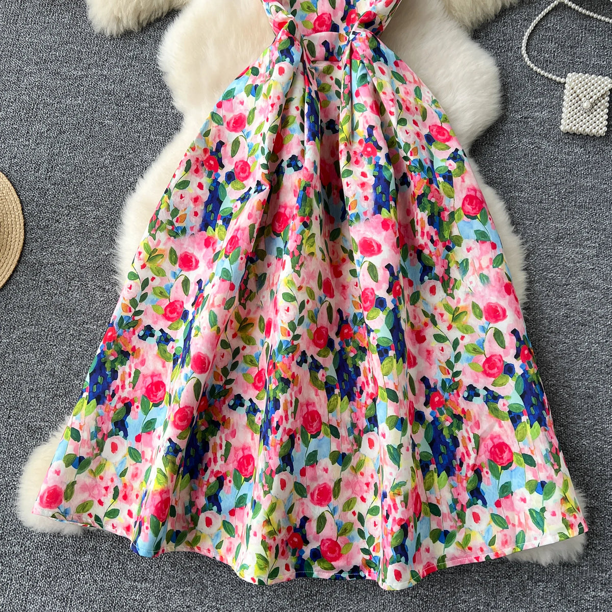 Belted Print Sleeveless A-Line Dress