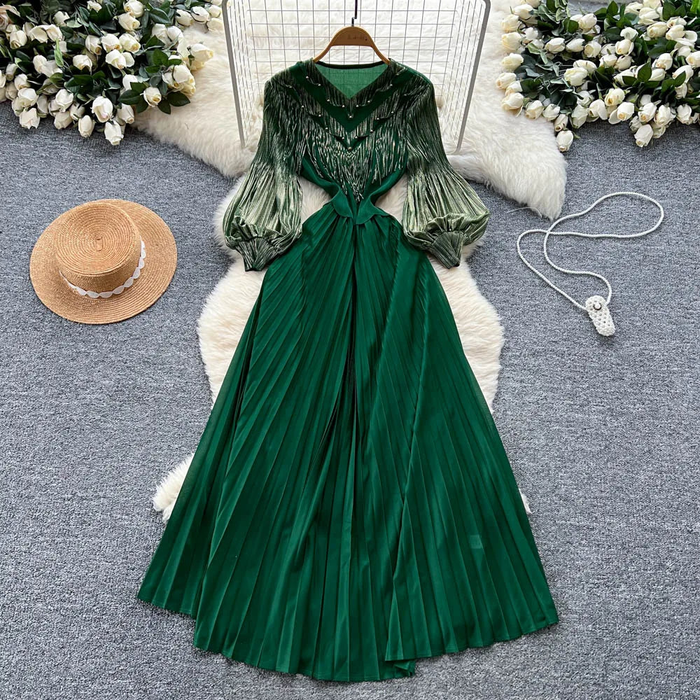 Tassel Puff Sleeve Slim Dress