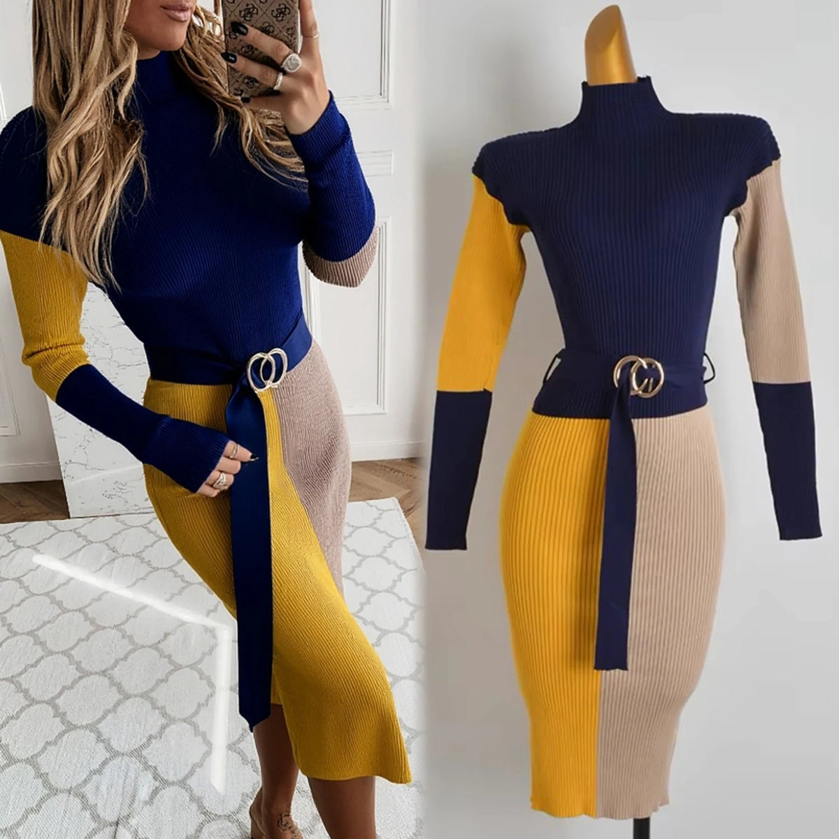 Lace-Up Knit Bodycon Maxi Sweater Dress