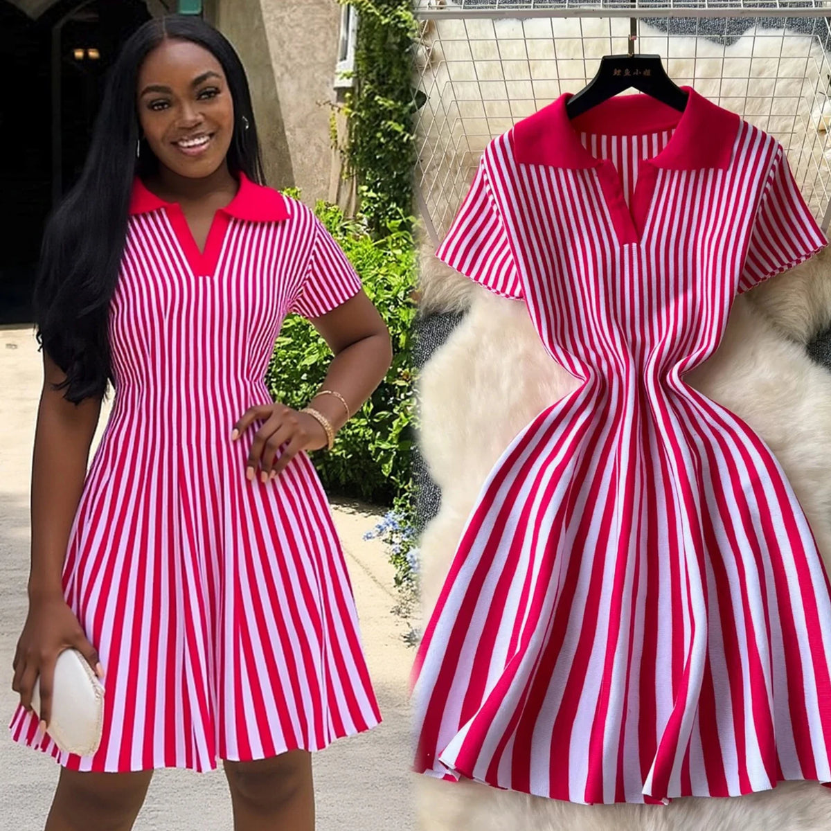 Striped Knit Mini Shirt Dress