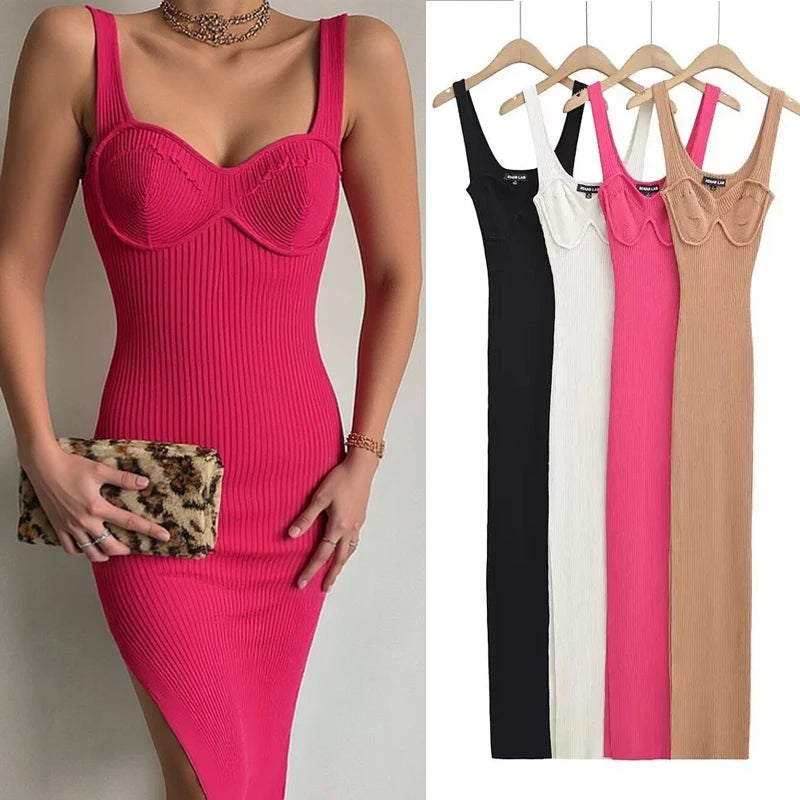 Sleeveless Knit Slit Maxi Tank Dress