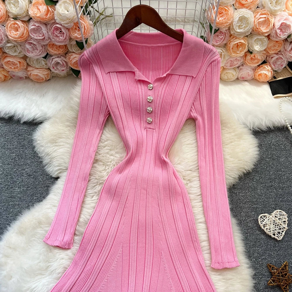 Slim Waist Knit A-Line Mini Dress