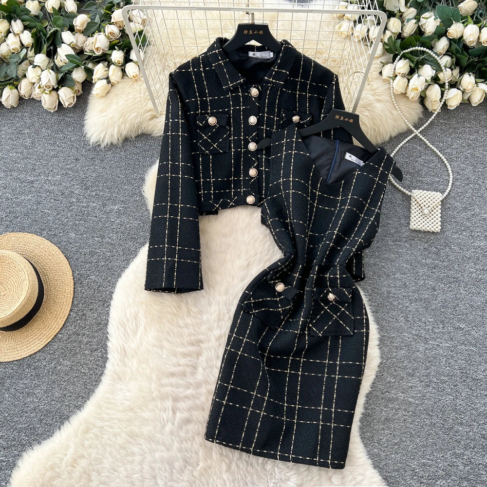 Button Slim Long Sleeve Dress Set