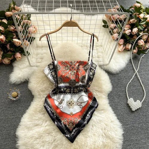 Lace-Up Backless Print Corset Crop Top