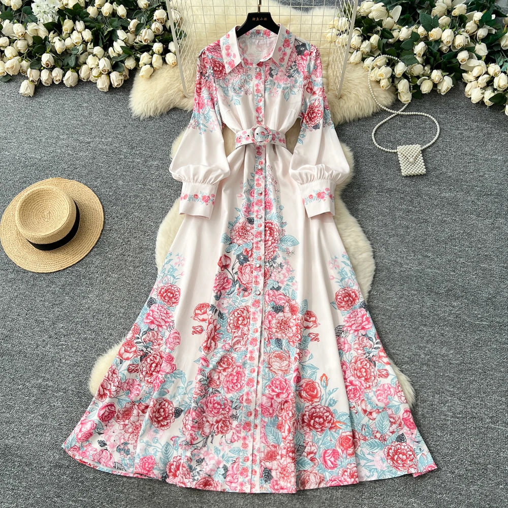 Single Breasted Print Long Sleeve Party Dress