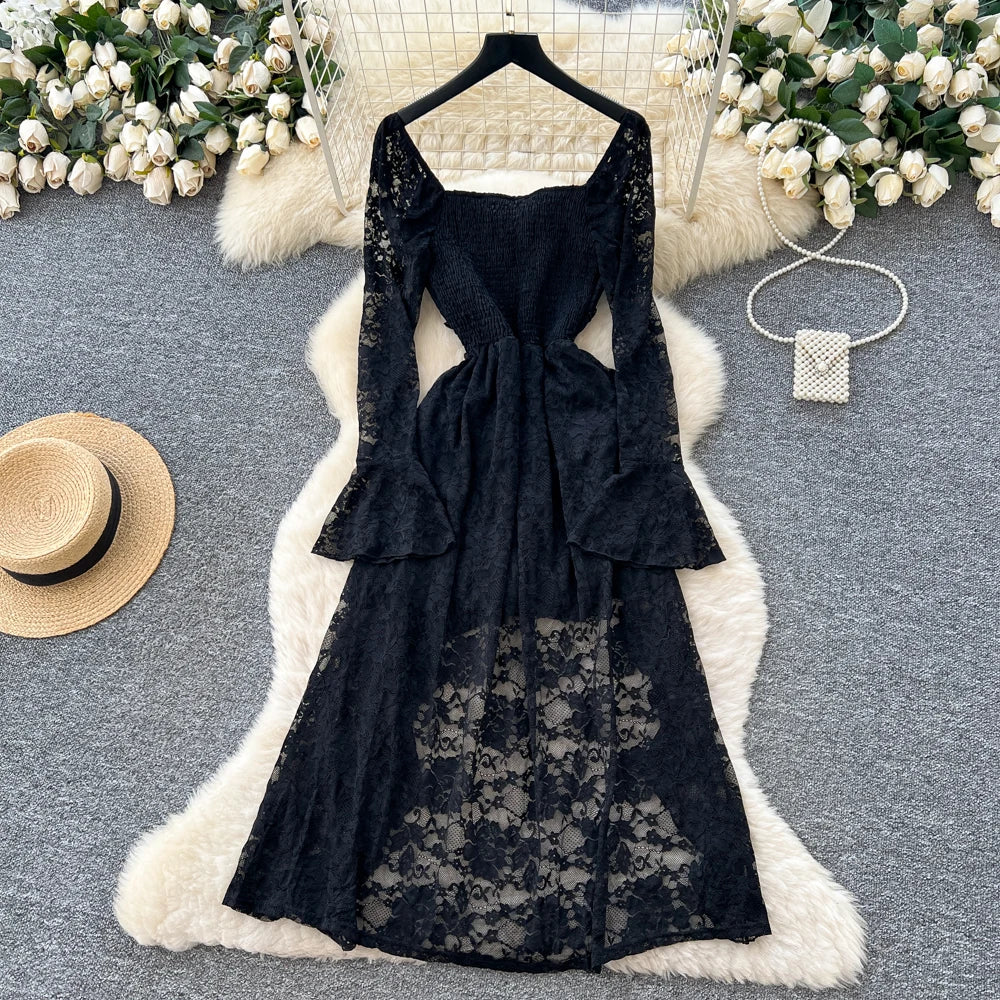 Lace Long Sleeve Maxi Evening Dress