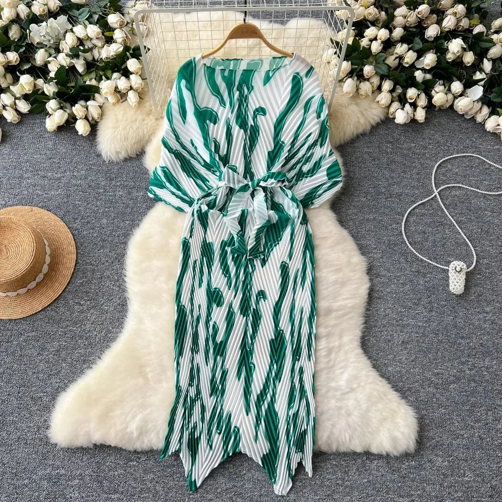 Print Batwing Sleeve Asymmetric Bodycon Dress