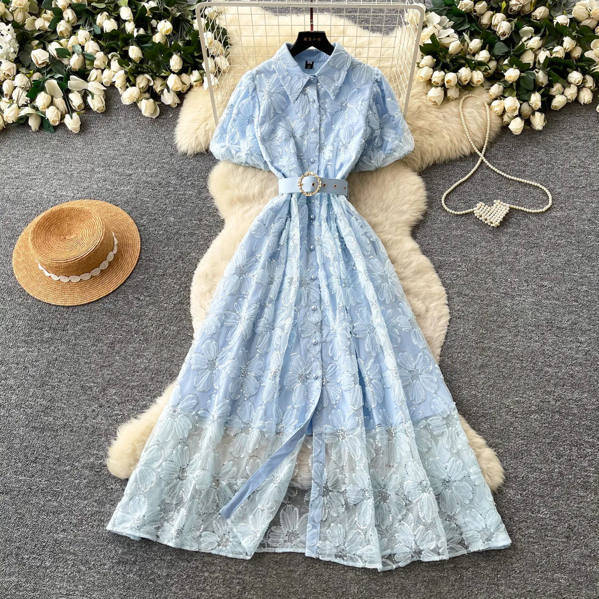 Floral Collared Short Sleeve Maxi Dress